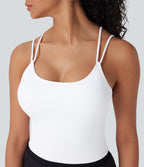 OneForm Seamless Flow Double Straps V Back Cropped Running Cami Top DD-F Cups — White — view 5