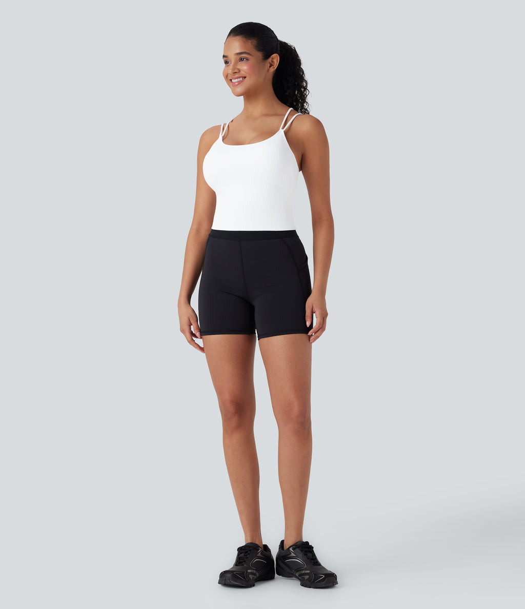 OneForm Seamless Flow Double Straps V Back Cropped Running Cami Top DD-F Cups — White — view 6