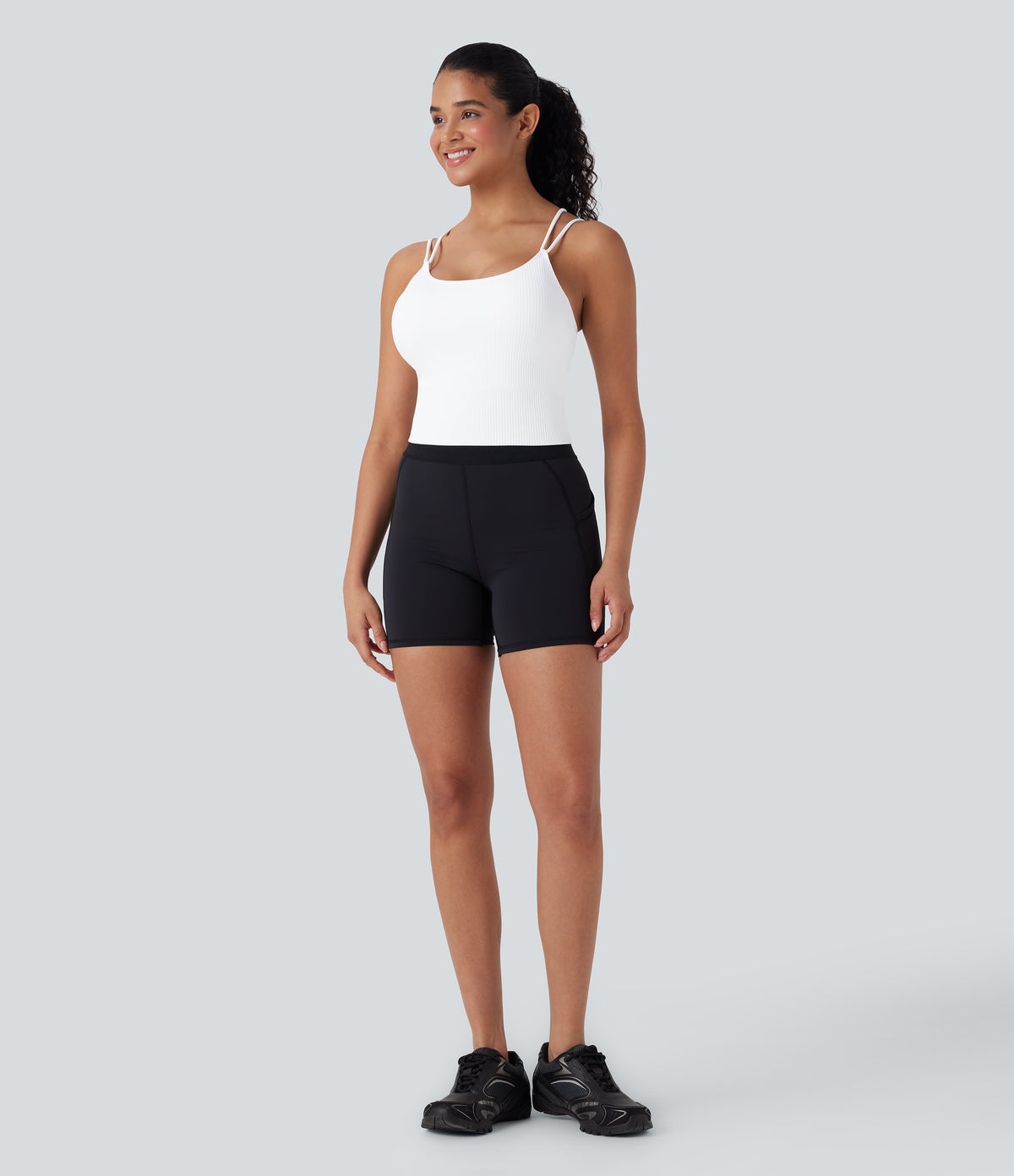 OneForm Seamless Flow Double Straps V Back Cropped Running Cami Top DD-F Cups — White — view 6