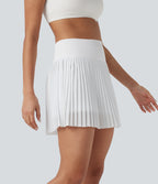 OneForm Seamless Flow High Waisted 2-in-1 Pleated Mini Tennis Skirt with Pockets — White — view 3