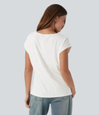V Neck Short Sleeve Casual T-Shirt — White — view 3