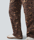 High Waisted Drawstring Straight Leg Leopard Print Casual Trousers with Pockets — Classic Leopard — view 6