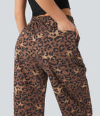 High Waisted Drawstring Straight Leg Leopard Print Casual Trousers with Pockets — Classic Leopard — view 5