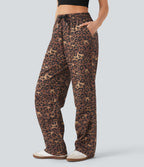 High Waisted Drawstring Straight Leg Leopard Print Casual Trousers with Pockets — Classic Leopard — view 3