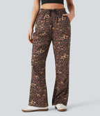 High Waisted Drawstring Straight Leg Leopard Print Casual Trousers with Pockets — Classic Leopard — view 1