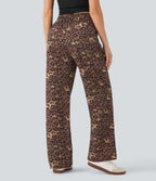 High Waisted Drawstring Straight Leg Leopard Print Casual Trousers with Pockets — Classic Leopard — view 2