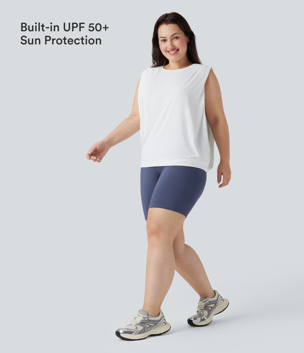 Plus Size Round Neck InstantCool Yoga Tank Top-UPF50+ — White — view 4