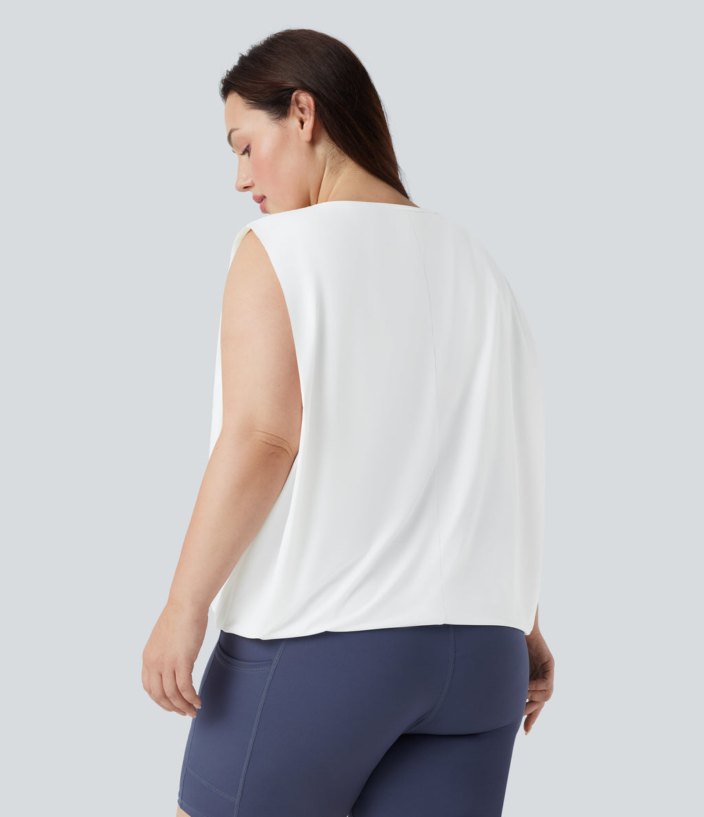 Plus Size Round Neck InstantCool Yoga Tank Top-UPF50+ — White — view 2