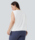 Plus Size Round Neck InstantCool Yoga Tank Top-UPF50+ — White — view 2