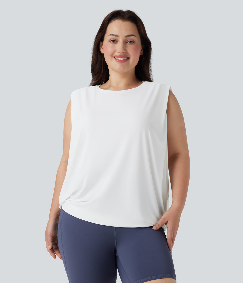 Plus Size Round Neck InstantCool Yoga Tank Top-UPF50+ — White — view 1