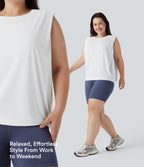 Plus Size Round Neck InstantCool Yoga Tank Top-UPF50+ — White — view 6