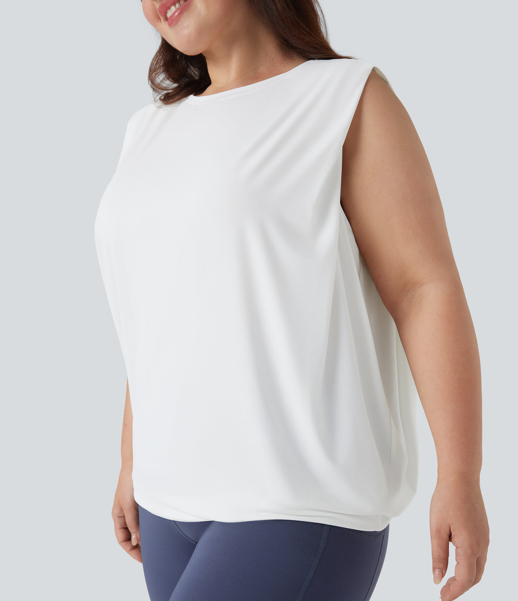 Plus Size Round Neck InstantCool Yoga Tank Top-UPF50+ — White — view 7