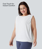 Plus Size Round Neck InstantCool Yoga Tank Top-UPF50+ — White — view 5
