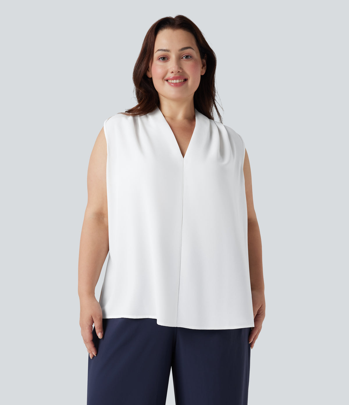 V Neck Sleeveless Work Plus Size Blouse — White — view 5
