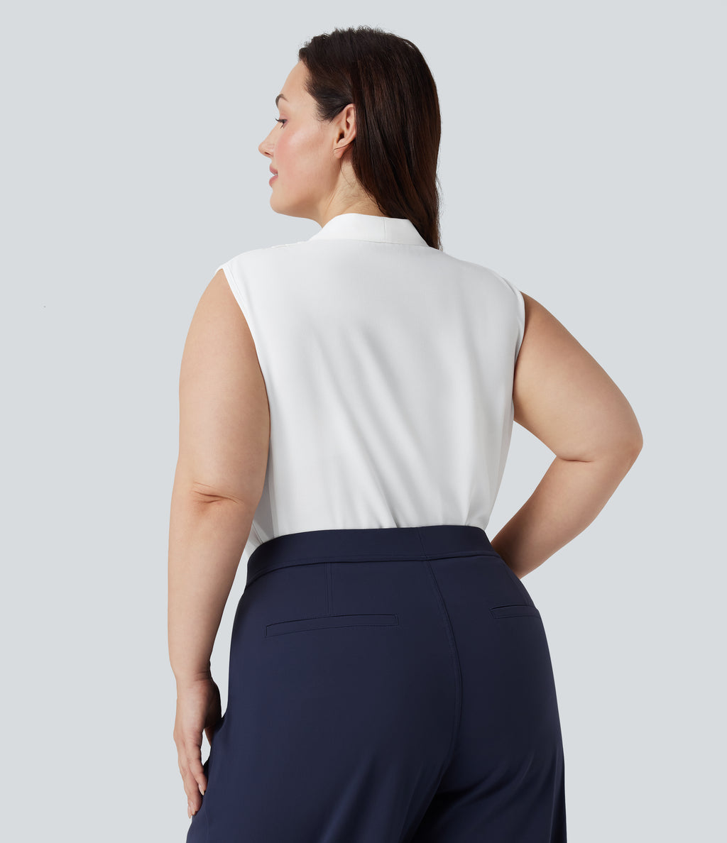 V Neck Sleeveless Work Plus Size Blouse — White — view 2