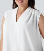 V Neck Sleeveless Work Plus Size Blouse — White — view 4