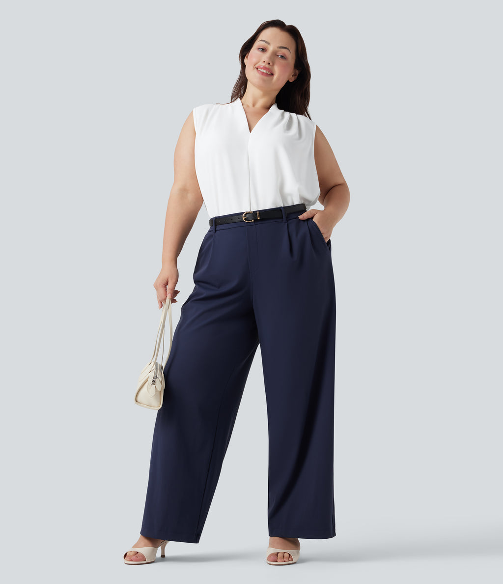 V Neck Sleeveless Work Plus Size Blouse — White — view 7