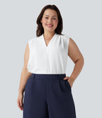 V Neck Sleeveless Work Plus Size Blouse — White — view 1
