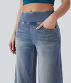 Mid Rise Tummy Control Casual Baggy Jeans with Pockets — Tide Blue Denim — view 4