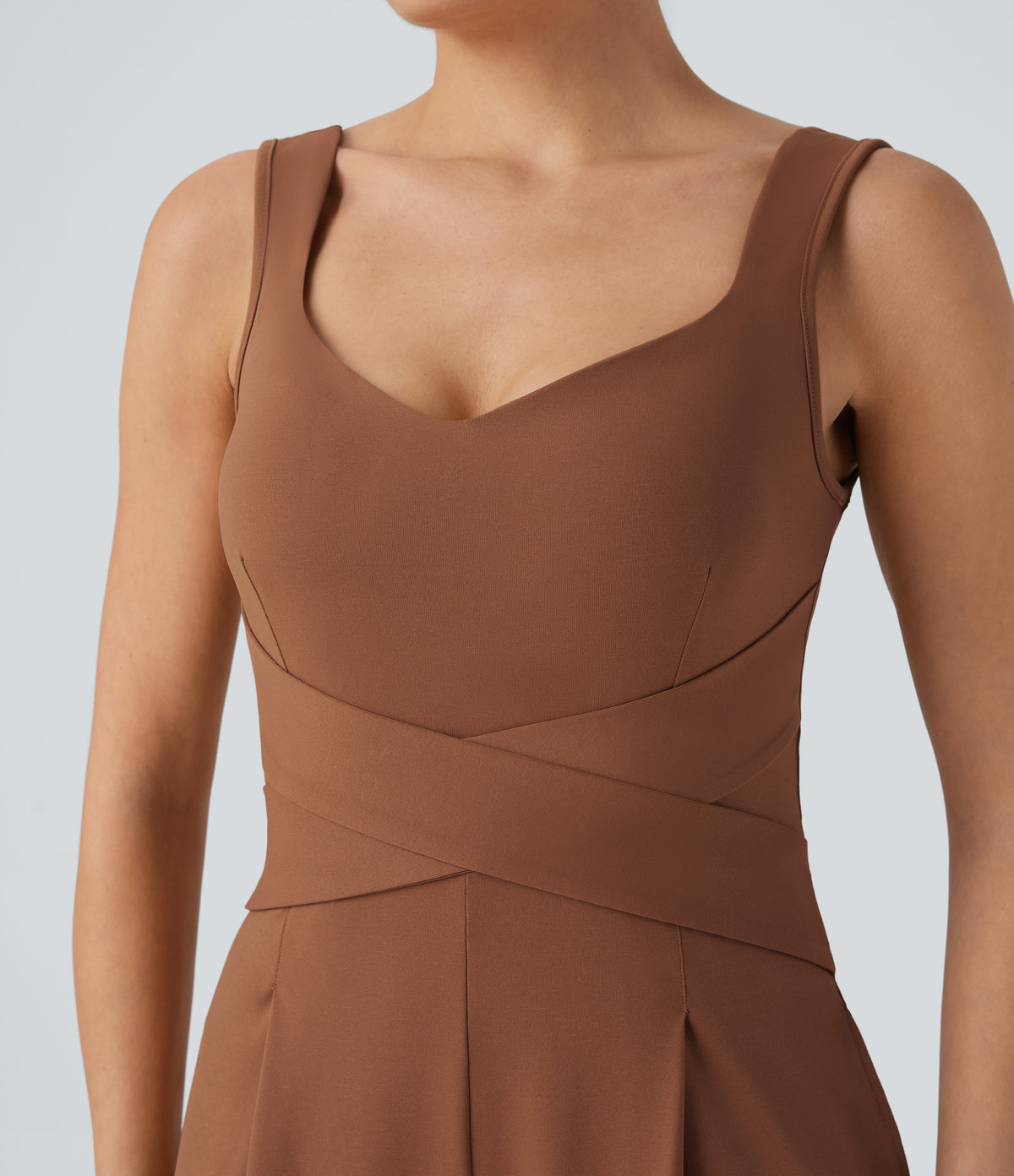 U Back Sleeveless Casual Jumpsuit with Pockets-Edition — Rust Red — view 4