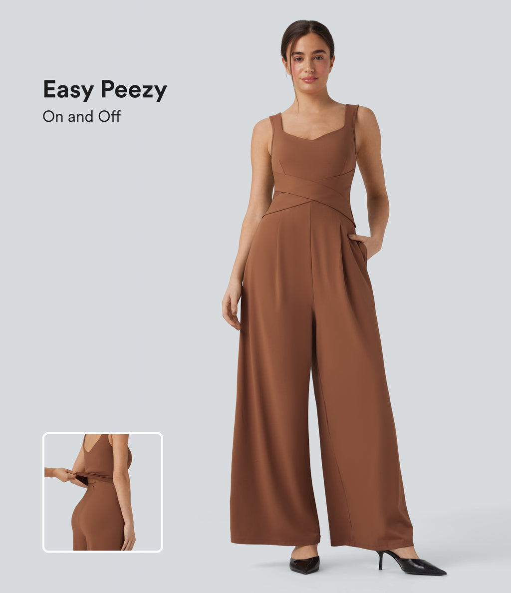 U Back Sleeveless Casual Jumpsuit with Pockets-Edition — Rust Red — view 1