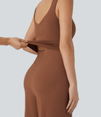U Back Sleeveless Casual Jumpsuit with Pockets-Edition — Rust Red — view 6