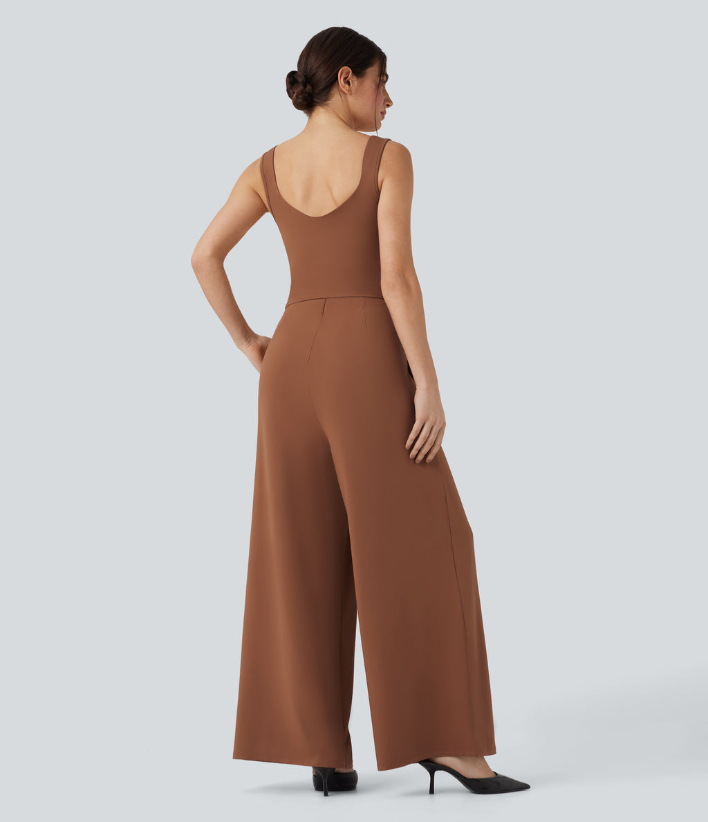 U Back Sleeveless Casual Jumpsuit with Pockets-Edition — Rust Red — view 2