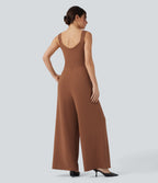 U Back Sleeveless Casual Jumpsuit with Pockets-Edition — Rust Red — view 2