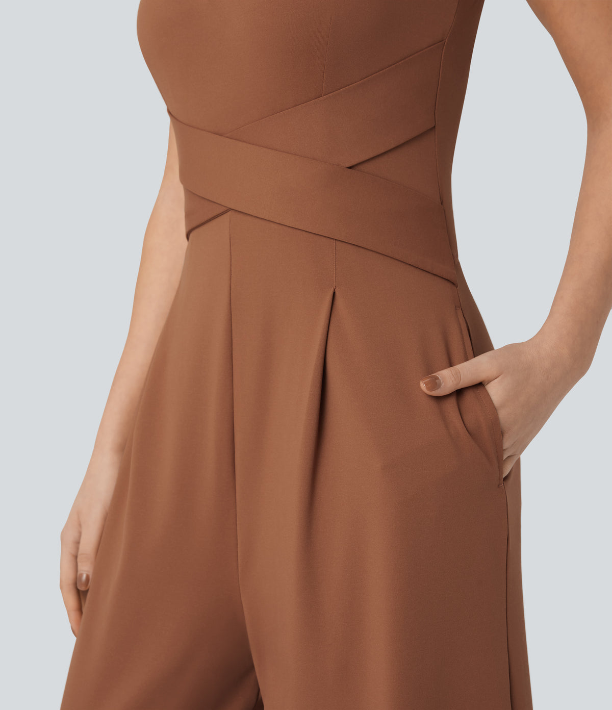 U Back Sleeveless Casual Jumpsuit with Pockets-Edition — Rust Red — view 7