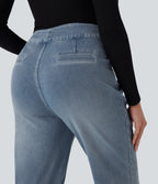 High Waisted Straight Leg Casual Jeans with Pockets — Powder Blue Denim — view 5