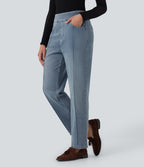 High Waisted Straight Leg Casual Jeans with Pockets — Powder Blue Denim — view 3