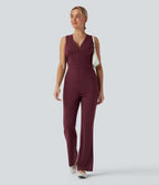 V Neck Sleeveless Casual Bootcut Jumpsuit with Pockets-Edition — Zinfandel — view 7