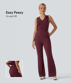 V Neck Sleeveless Casual Bootcut Jumpsuit with Pockets-Edition — Zinfandel — view 1