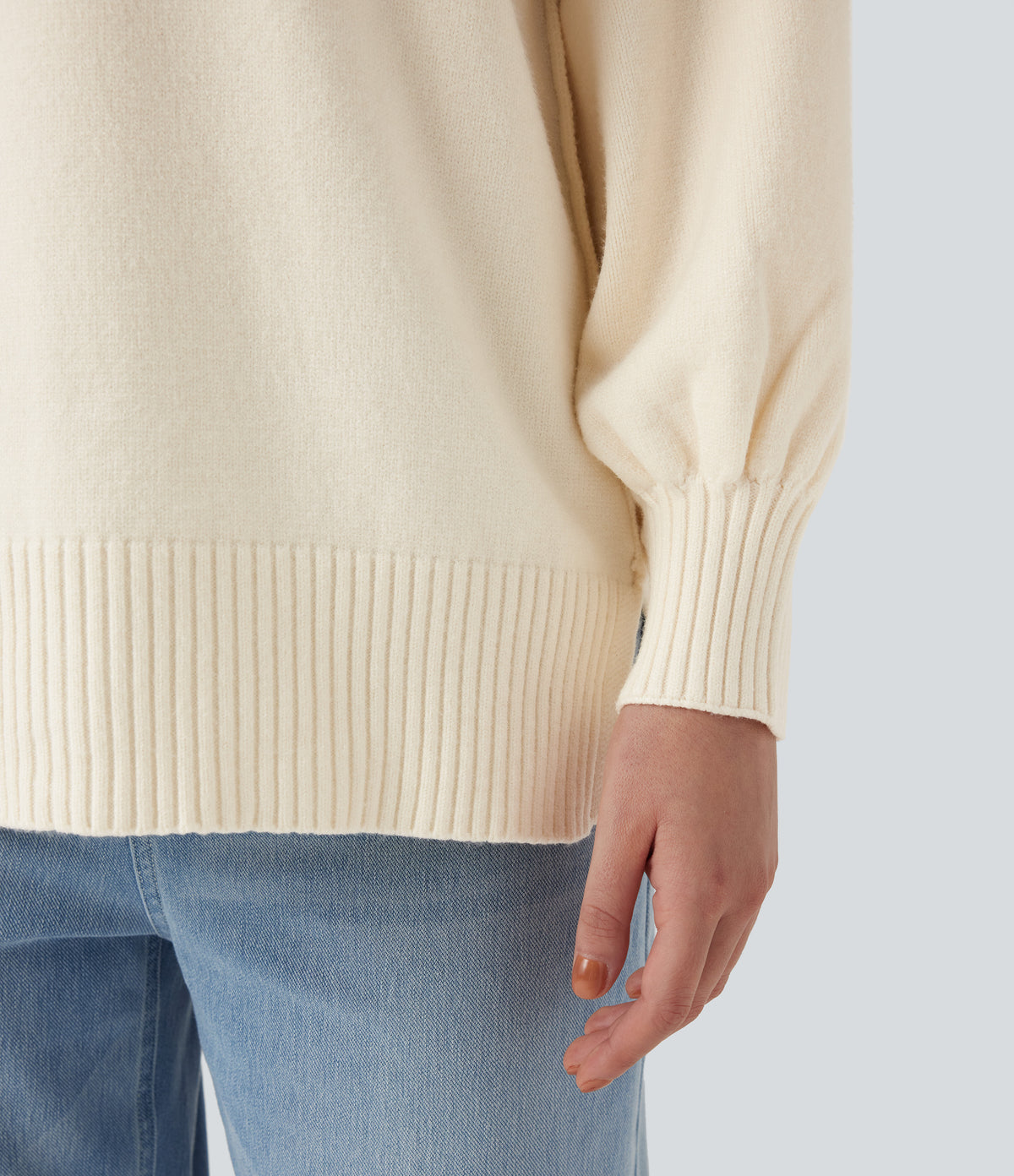 V Neck Dropped Shoulder Long Sleeve Split Casual Jumper — Gardenia — view 7