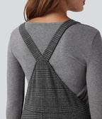 Houndstooth Plaid Midi Work Jumper Dress with Pockets — Charcoal Black Houndstooth Plaid — view 4