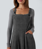 Houndstooth Plaid Midi Work Jumper Dress with Pockets — Charcoal Black Houndstooth Plaid — view 5