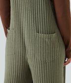 Ribbed Knit Fleece Casual Plus Size Dungarees with Pockets — Moss Green Floral Velvet — view 6