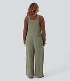 Ribbed Knit Fleece Casual Plus Size Dungarees with Pockets — Moss Green Floral Velvet — view 2