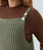Ribbed Knit Fleece Casual Plus Size Dungarees with Pockets — Moss Green Floral Velvet — view 4