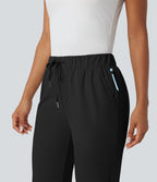 High Waisted Drawstring Pockets Quick Dry Golf Tapered Trousers-Golf Tee Pocket — Black — view 4