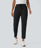 High Waisted Drawstring Pockets Quick Dry Golf Tapered Trousers-Golf Tee Pocket — Black — view 3