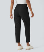 High Waisted Drawstring Pockets Quick Dry Golf Tapered Trousers-Golf Tee Pocket — Black — view 2