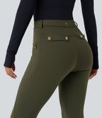 High Waisted Slim Trousers with Pockets — Forest Night — view 7