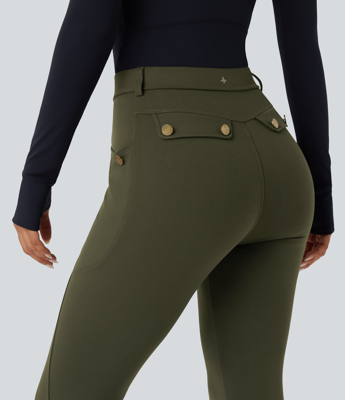 High Waisted Slim Trousers with Pockets — Forest Night — view 7