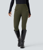 High Waisted Slim Trousers with Pockets — Forest Night — view 1