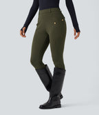 High Waisted Slim Trousers with Pockets — Forest Night — view 2