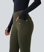 High Waisted Slim Trousers with Pockets — Forest Night — view 5