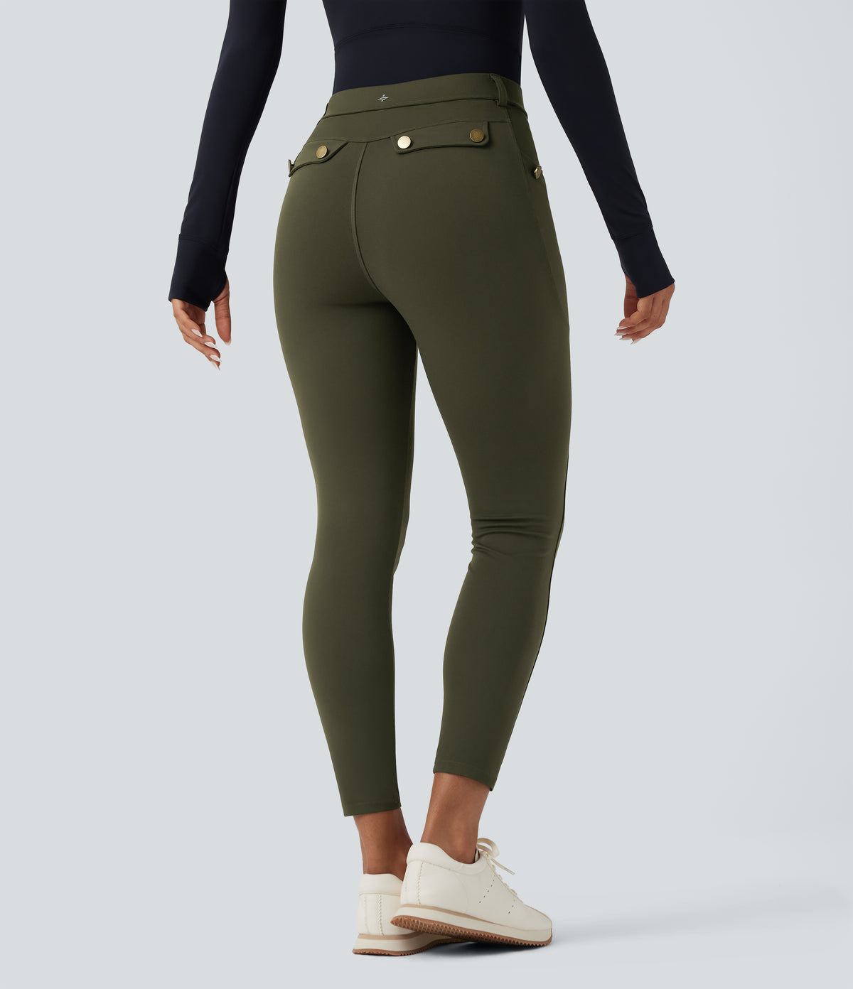 High Waisted Slim Trousers with Pockets — Forest Night — view 4