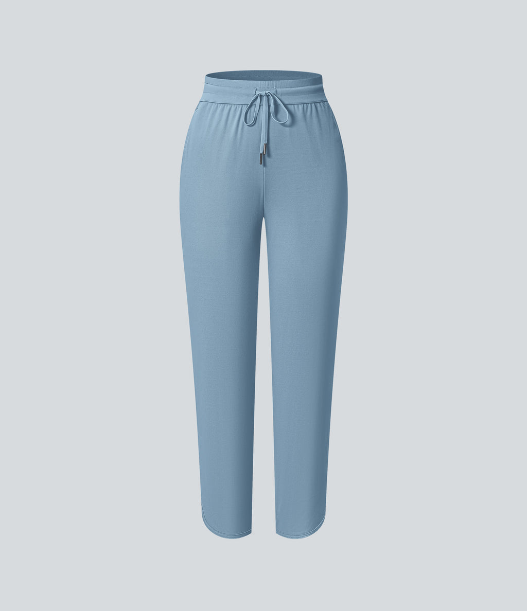 Mid Rise Drawstring Curved Hem Quick Dry Golf Tapered Trousers with Pockets-UPF40+ — Mountain Spring — view 8