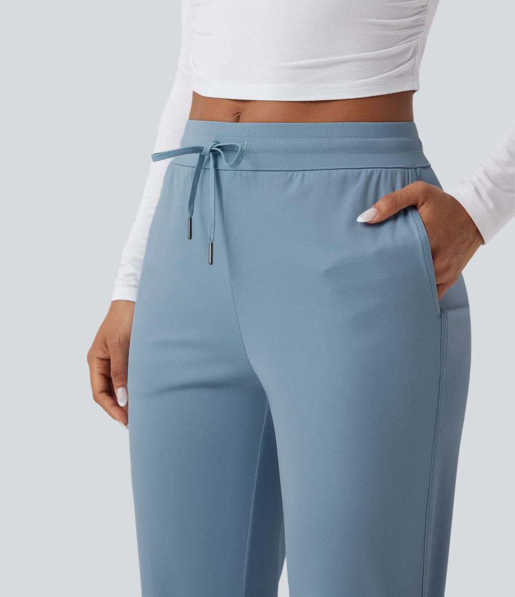 Mid Rise Drawstring Curved Hem Quick Dry Golf Tapered Trousers with Pockets-UPF40+ — Mountain Spring — view 6
